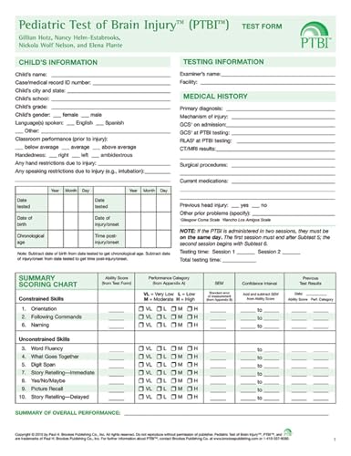 Pediatric Test of Brain Injury™ (PTBI™ ) Test Form: 1st Edition