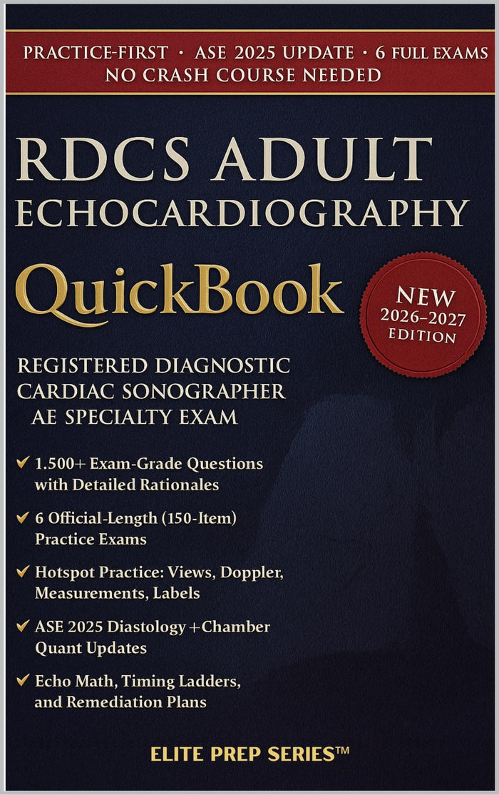 RDCS ADULT ECHO QUICKBOOK 2026–2027: 1500+ QUESTIONS, CORRECT ANSWERS, DETAILED EXPLANATIONS—REGISTERED DIAGNOSTIC CARDIAC SONOGRAPHER (RDCS) — ADULT ECHOCARDIOGRAPHY (AE) SPECIALTY EXAMINATION